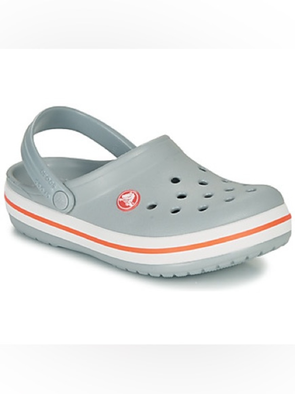 CROCS Kids' Classic Clog in Light Gray with Orange Stripe